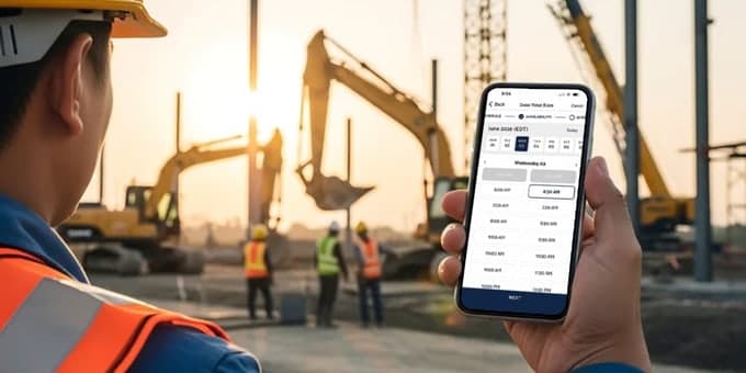 Contractor reviewing plans for a concrete order