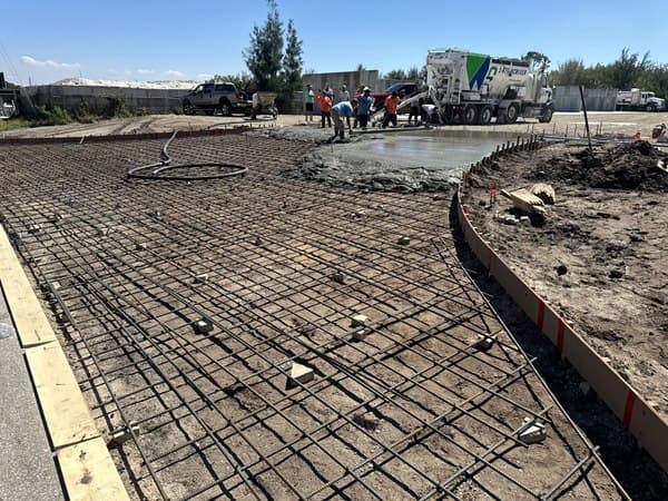 Rebar mat laid over a prepared subgrade